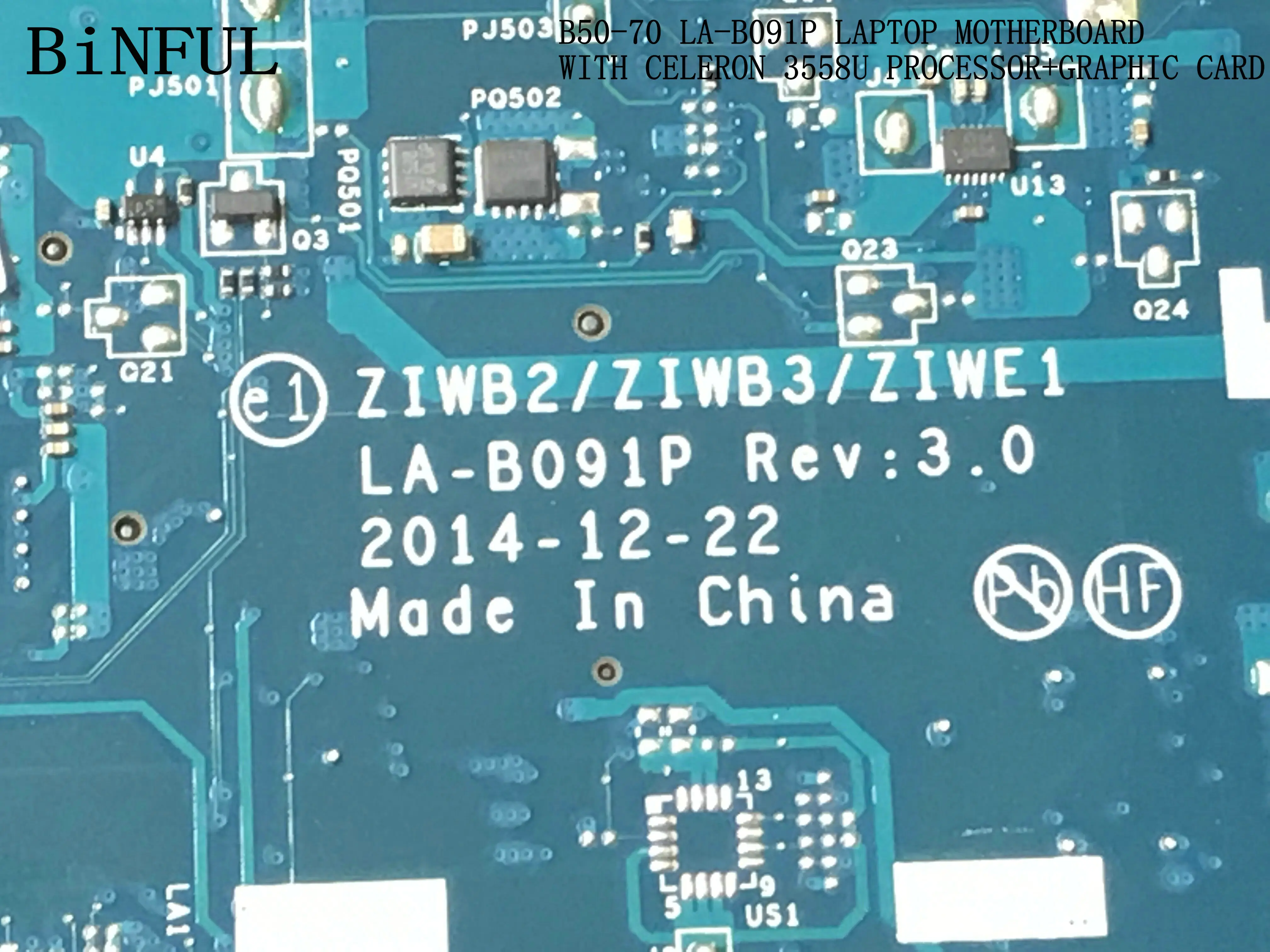 

Совершенно новый ZIWB2/ZIWB3/ZIWE1 LA-B091P для ноутбука LENOVO, материнская плата CPU CELERON 3558U + GPU, 90 дней гарантии