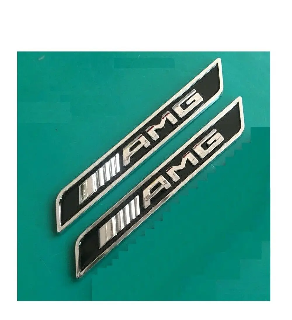 

2pcs Black Silver Letters Fender Emblem Emblems Badges for Mercedes Benz AMG