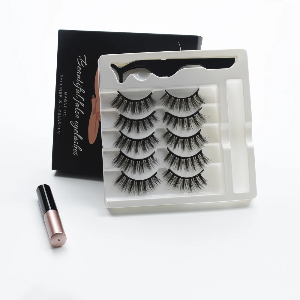 

5 Pairs New 5 Magnetic Fluffy Nature Eyelashes Natural 3D Mink False Lashes & Tweezer Set & Waterproof Eyeliner Makeup Kit Tools
