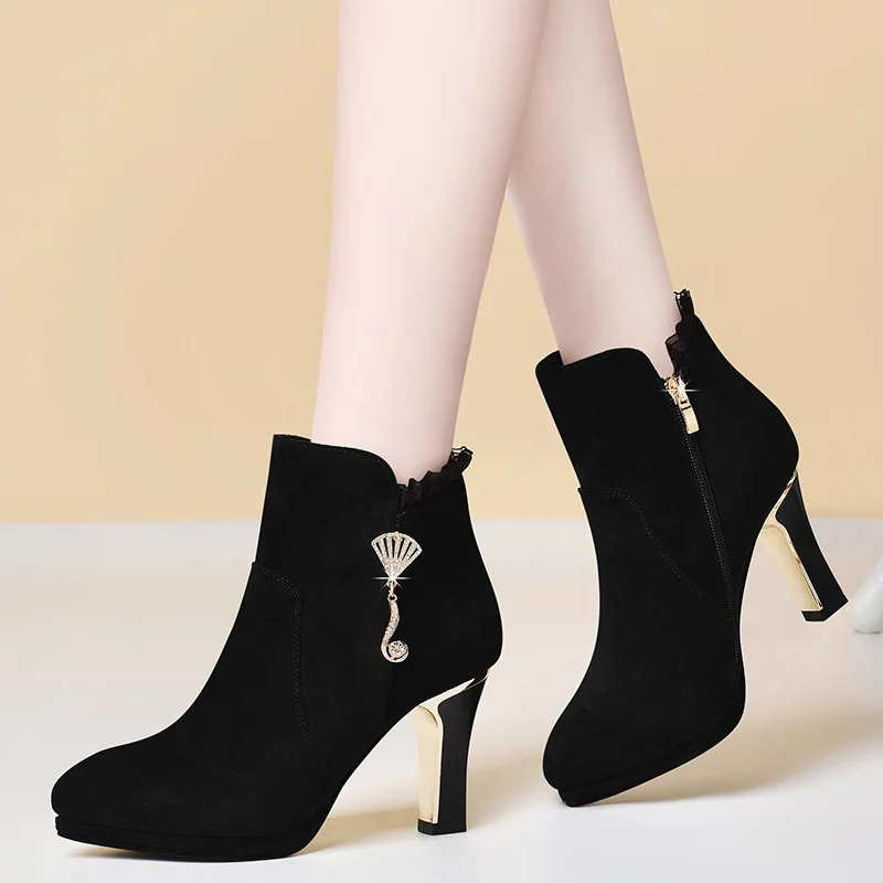 

Neb angel High Heel Boots Women's 2019 Autumn And Winter New Style Fashion Martin Boots Thick Bottomed plus Velvet Boots WOMEN'S