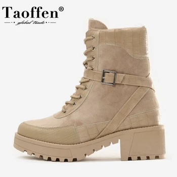 

Taoffen New Woman Short Boots Thick Bottom Buckle Winter Ankle Boots Woman Fashion Cool Shoes Woman Footwear Size 36-41