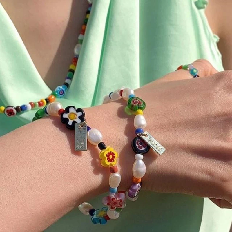 Intención Molester Integrar Pulseras hechas a mano con cuentas de perlas y flores de colores para mujer  y niña, brazaletes con patrón de Tai Chi, accesorios de joyería para  regalo, novedad de 2021|Pulseras de hilo| -