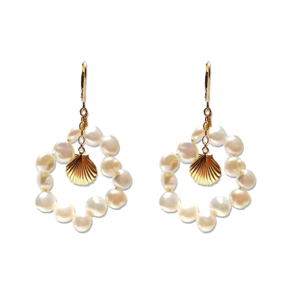 

Lii Ji White Color Baroque Pearl Earrings American 14K Gold Filled Shell Irregular Circle Earrings Freshwater Pearl Earrings
