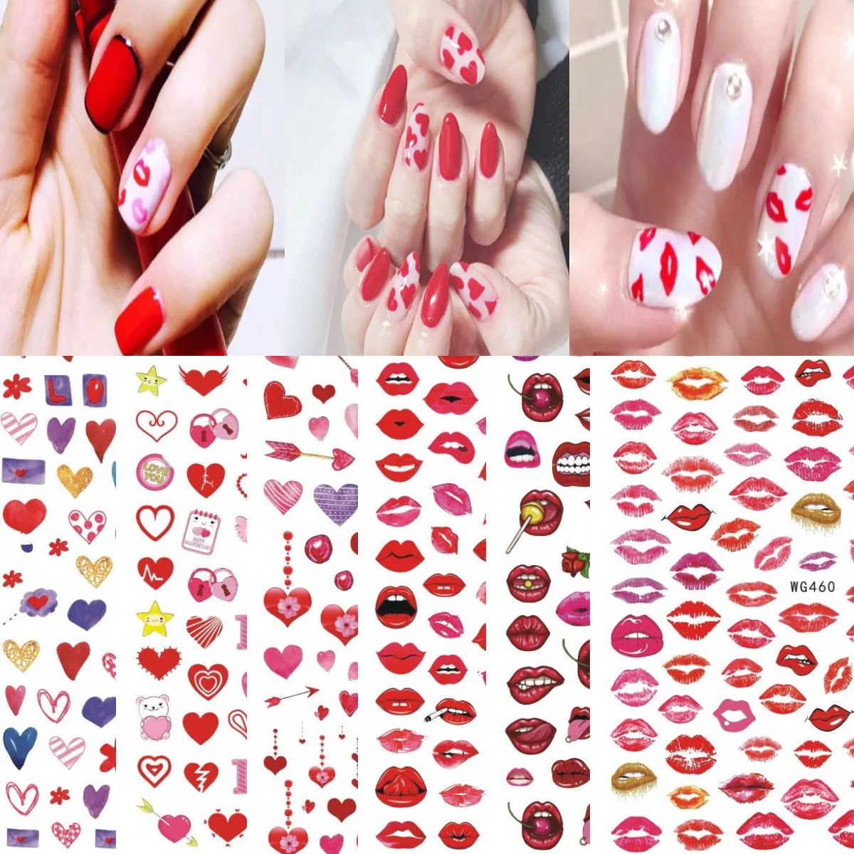 

Nail Sticker Valentine's Day Love red lips Water Decals Sweet Heart Nails Slider Art design Decoration Manicure Foil Adhesive