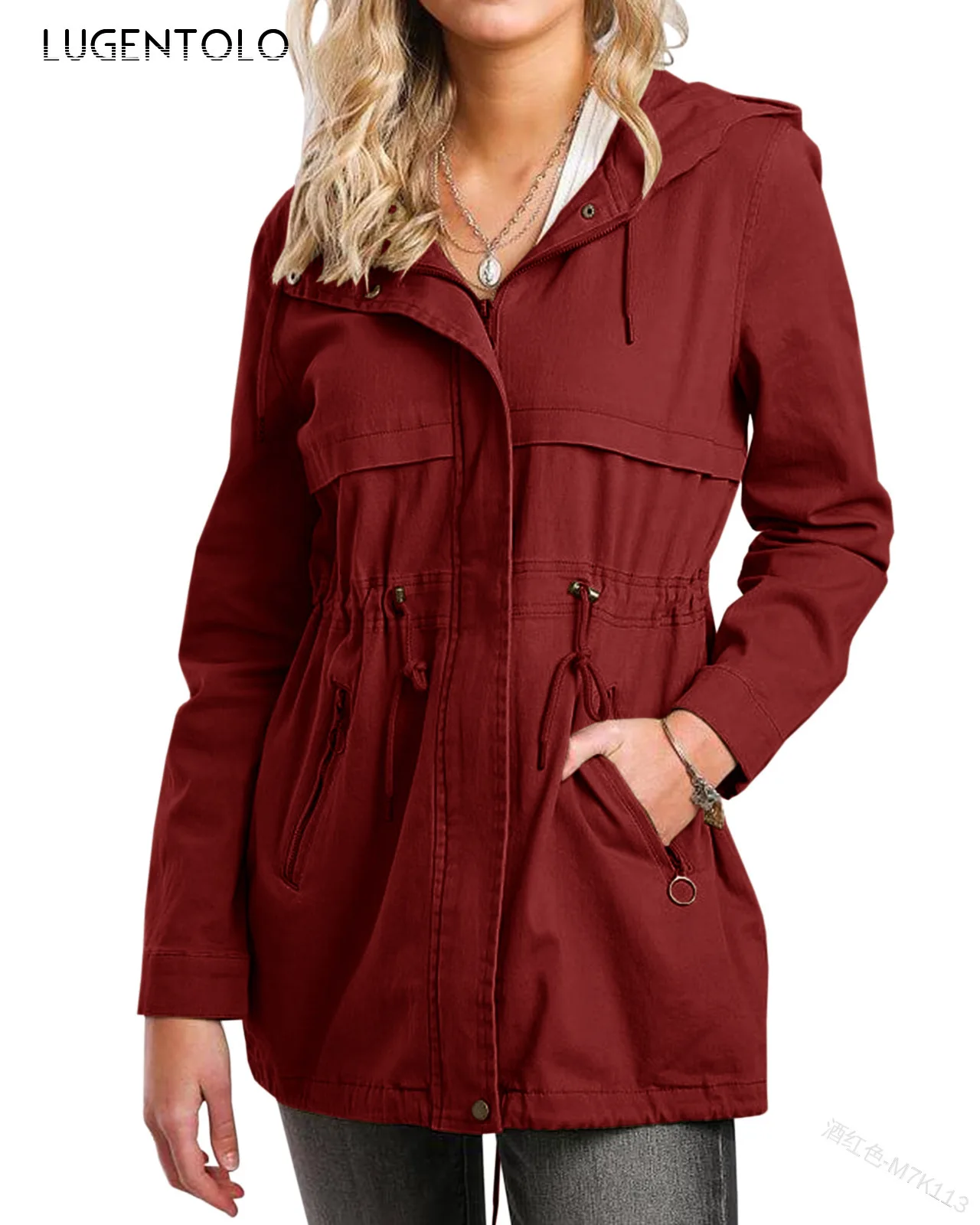 Hooded Jacket Women Drawstring Zipper Loose Coat Female Casual Spring