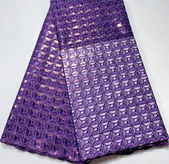 

2020 African Sequin Tulle Lace Fabric High Quality French Net Lace Fabric Embroidery Nigerian Lace Fabric Wedding FSH073 PURPLE
