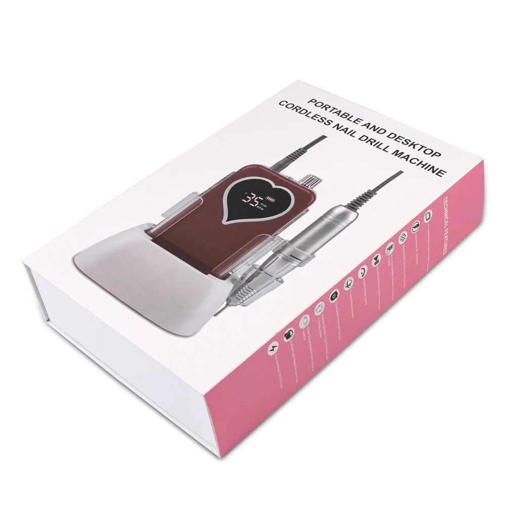 Portable Desktop Cordless Nail Drill Machine 35000RPM Rechargable Wireless Manicure Electric Nail File Drill Nail Filing Heart 6
