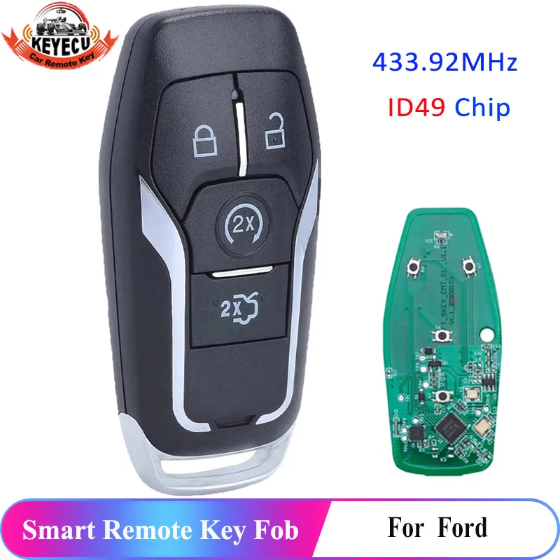 KEYECU дистанционный умный Автомобильный ключ 434 МГц с чипом ID49 Fob 4 кнопки для Ford Mustang