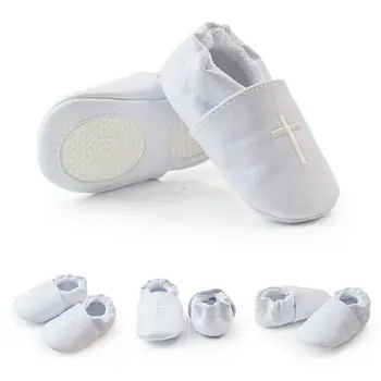 

Baby Boy Girl First Walkers Church Soft Sole Leather Shoes Cross Baptism Christening Shoes