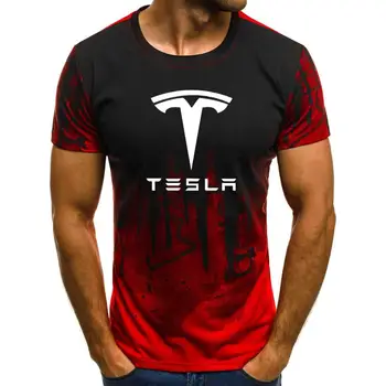 

Mens Short Sleeve Tesla Car Logo Mens T-shirt Summer casual Cotton Gradient T shirts Fashion Hip Hop Harajuku Male Brand Tee