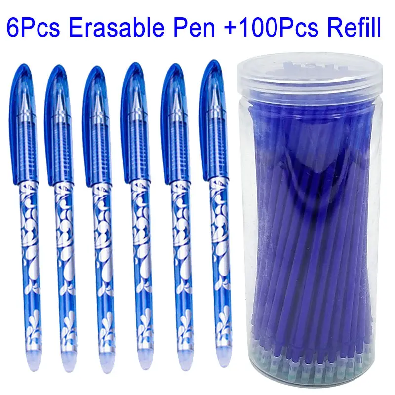 Bottle Pack Erasable Gel Pen Refill Rod Blue Black Color Ink 0.5mm Needle Tip Washable Handle Office School Writing Stationery