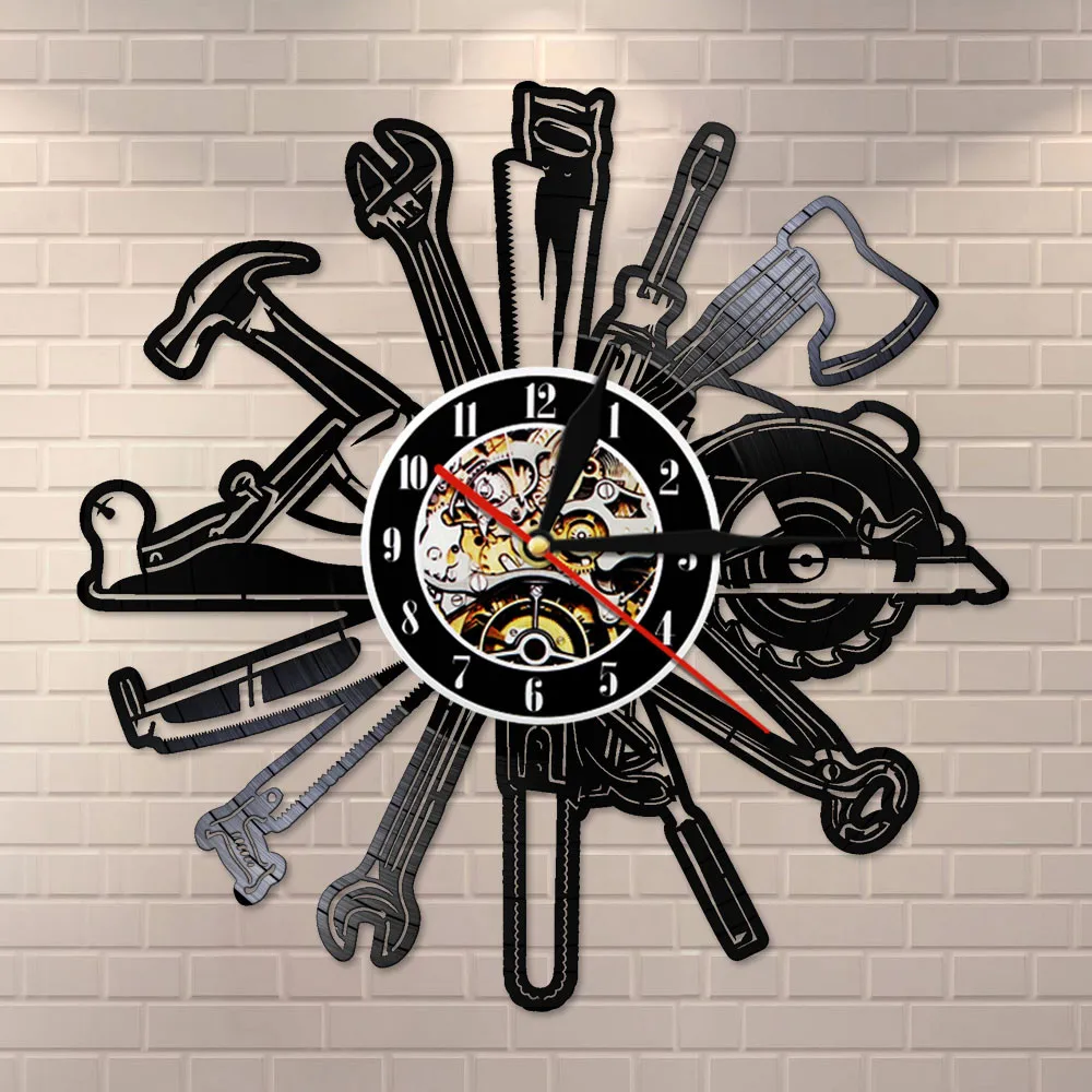 Car Garage Tools Vinyl Record Wall Clock Mechanic Service Car Wall
