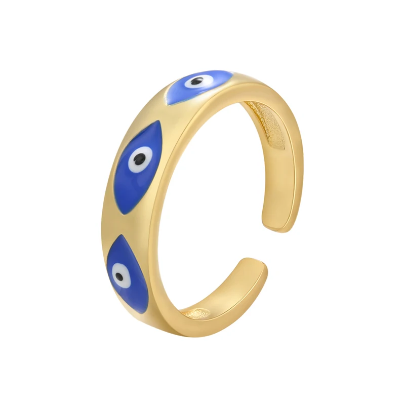 ZHUKOU NEW gold enamel eye ring for women creative simple summer Dripping oil opening ring fashion jewelry wholesale VJ270