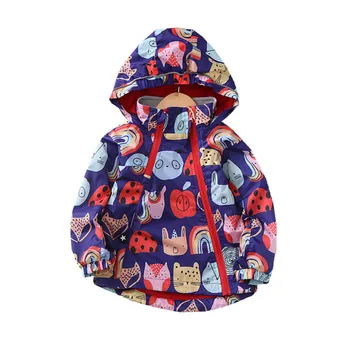 

Warm Fleece Hooded Baby Girls Jackets Fashion Waterproof Child Coat Cartoon Print Children Outerwear Kids Outfits For 90-150cm
