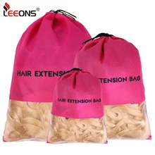 

Rose Red Non-Woven Drawstring Bags Waterproof Storage Bag Dustproof Portable View window Bag For Hair Extensinons Wigs Cloth Bag