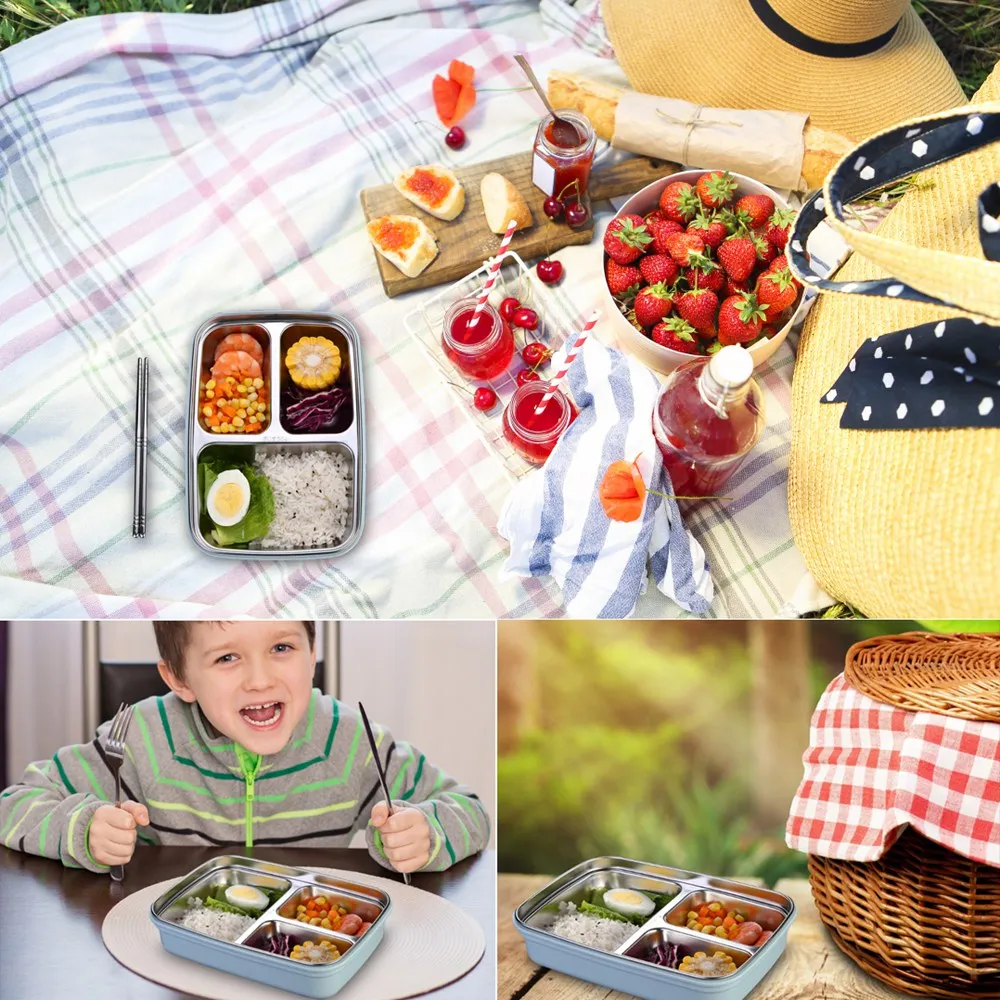 Контейнер для обедов из нержавеющей стали, коробка для закусок Bento, Студенческая изоляция для взрослых, герметичный контейнер для хранения еды с палочками для еды, ложка