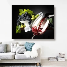 Canvas Painting Wine glass and red wine Grape Art Poster Picture Wall Decor Modern Home Decoration For Living room Office