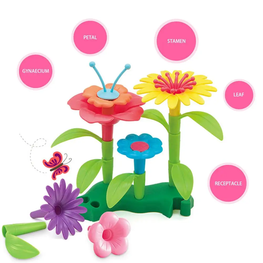 Детская развивающая игрушка девочка строительные блоки игрушки Poppy's Garden World DIY цветочная композиция горшечные растения