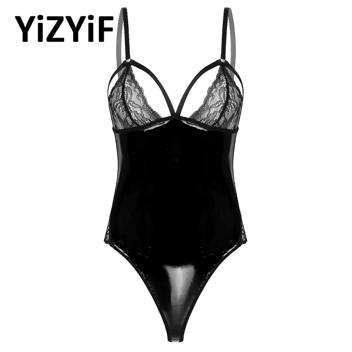 

Sexy Lingerie Bodysuit Women Faux leather Sheer Lace Patchwork Erotic Sensual Hot Latex Leotard Jumpsuit Nightwear Plus Size