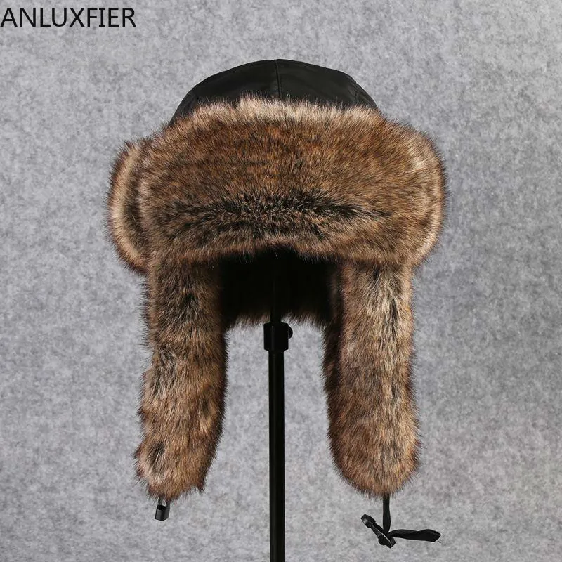 

B-8526 Unisex Bomber Hats Russian Ushanka Ear Protection Cap Men Women's Faux Fur Trapper Hat PU Leather Wind Proof Earflap Hat