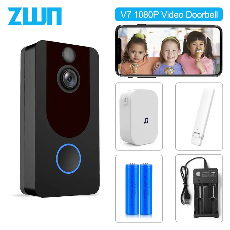ZWN V7 HD 1080P смарт WiFi видео дверной звонок камера визуальный домофон с колокольчиком ночного видения IP дверной звонок беспроводная камера безопасности