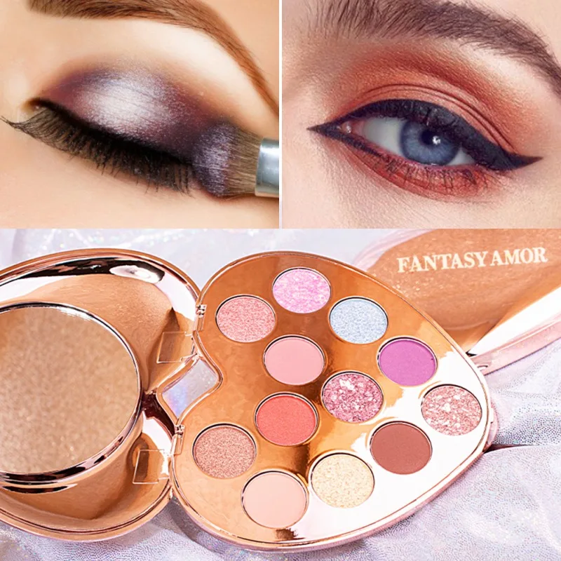 12 цветов в форме сердца-shape форме, благодаря чему создается ощущение невесомости с тени для век Палитра Водонепроницаемый устойчивый к пятнам длительный мерцающие матовые тени для век