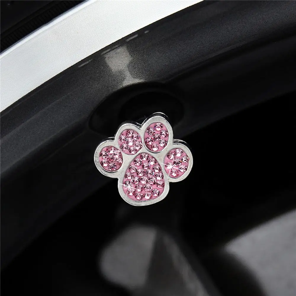 4pcs Universal Cute Animal Footprints Rhine-stone Tire Wheel Valve Cover Cap Diamond Bear claw valve caps #1101 | Автомобили и