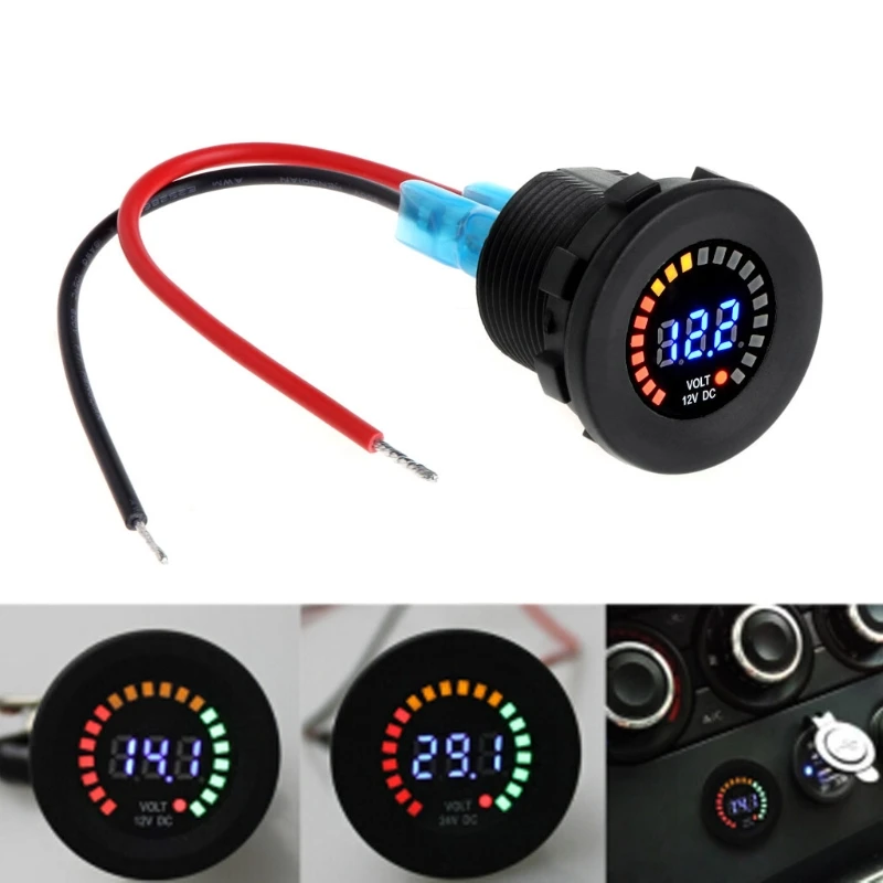 OOTDTY Автомобиль Мотоцикл водонепроницаемый синий светодиодный цифровой дисплей Панель вольтметр Напряжение Вольтметр Калибр Черный DC 12 В