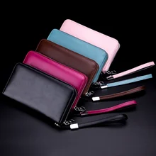Leather wallet men's long rfid multi-card passport bag clutch