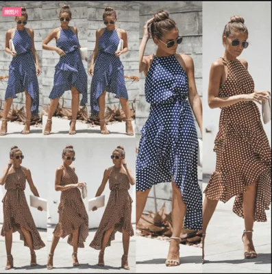 

Hot Selling Hot Selling 2019 Summer Fashion Polka Dot Lace-up Irregular Women's One Piece