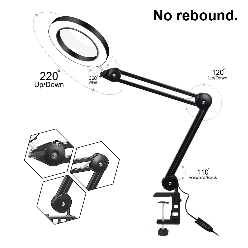  ACALOX Table Lamp Folding USB 5X Magnifying Glass 3 Colors LED Light Magnifier Soldering Third Hand - 4000170445120