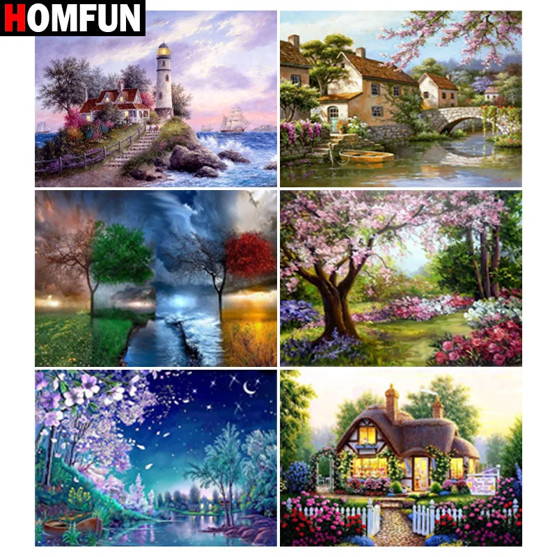Картина из квадратных и круглых страз HOMFUN 5D алмазная вышивка персиковое дерево
