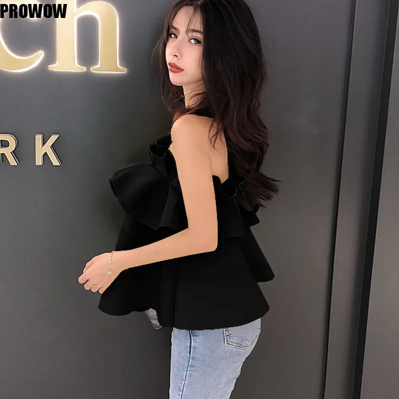 2020 Sexy Sleeveless Strapless Women Blusas Tops Summer Ruffles Sweet Shirt Korean New Beach Seaside Holiday Tops