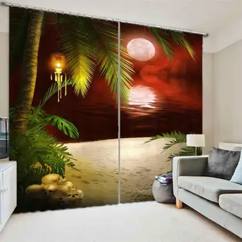 

Nordic Style Curtains Blackout Creative Coconut tree moon Curtains For Living Room Bedroom Kids Room Curtains Window Modern