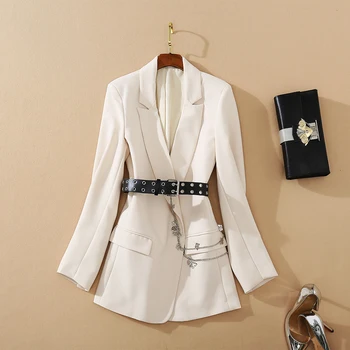 

HIGH QUALITY Newest 2020 Designer Blazer Dress Women's tailored collar long sleeve Belted Blazer Nude