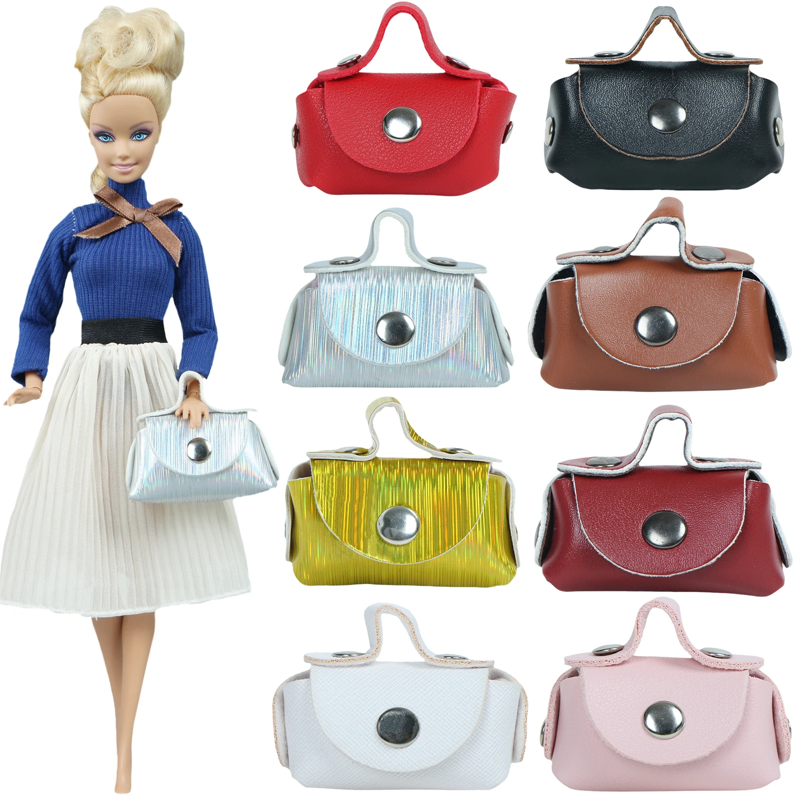 Bolso de cuero brillante para mujer, bolsa mano de moda muñeca Barbie, accesorios para muñecas Blythe, de juguetes Color sólido, 8 piezas|Muñecas| - AliExpress