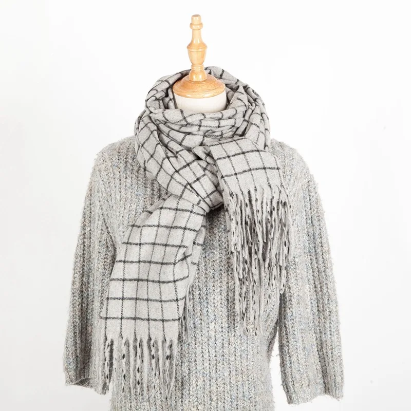 Winter Cashmere Scarves With Tassel Thick Warm Poncho Wool Plaid Print Neck Scarf For Women Fashion Shawls and Wraps Ladies - Цвет: 03