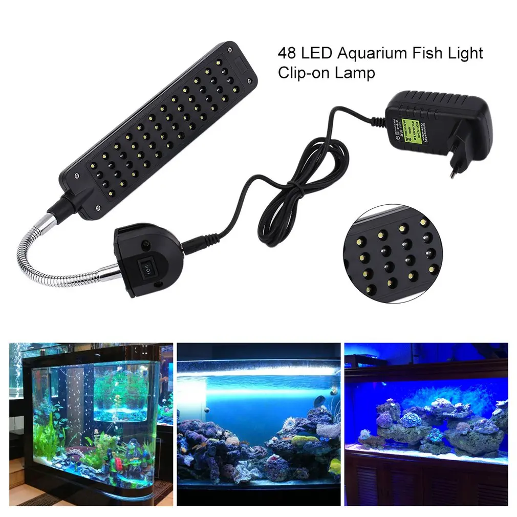 

48 LED DC 15V 3W 2 Mode Plastic Aquarium Fish Plant Grow Clip-on White &Blue Light Bulb Lamp Adjustable Arm Energy Saving