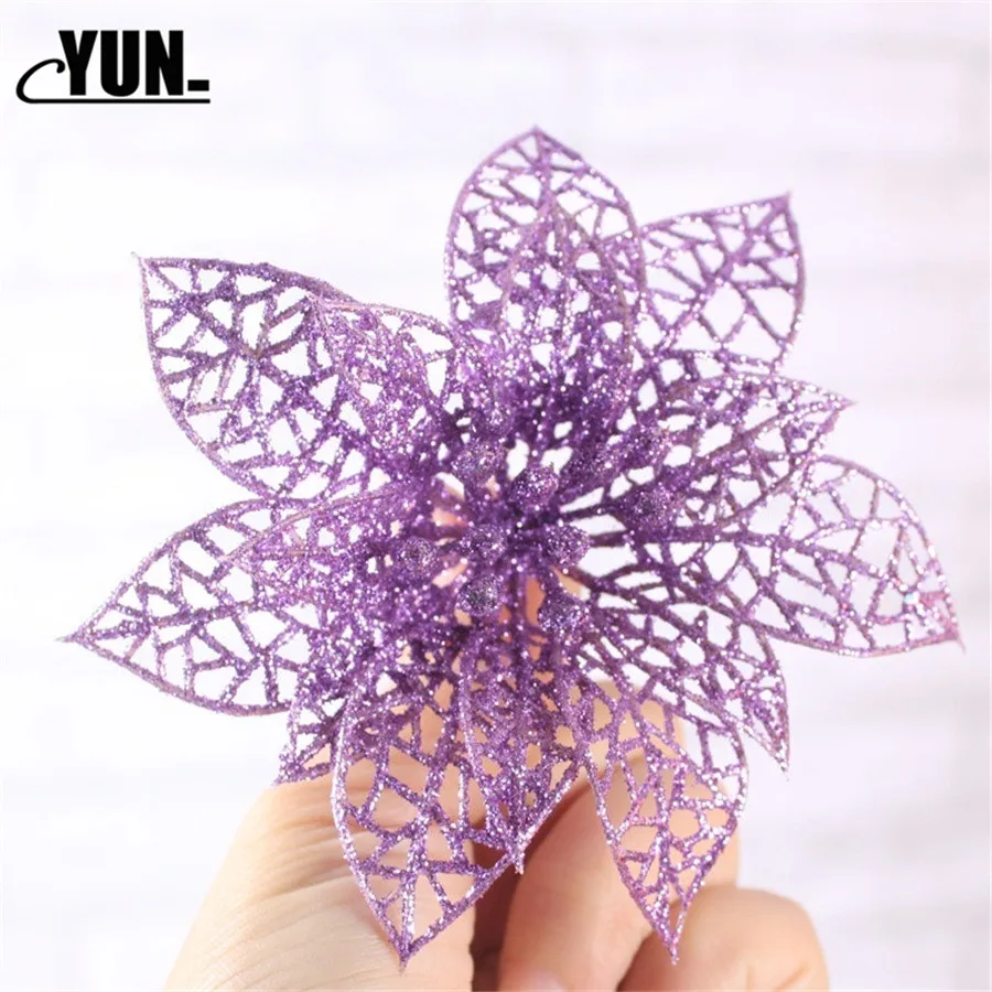 Artificial Hollow Flowers Beautiful Ornament Hanging on The Christmas Tree Wedding Christmas Valentine's Day Decorations 7D - Цвет: purple