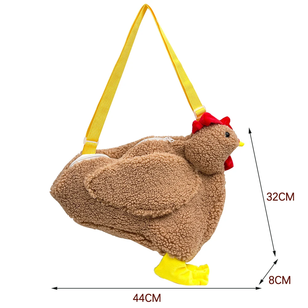 Women Shoulder Bag Hen Shape Plush Cute Cartoon Chicken Work Travel Satchel