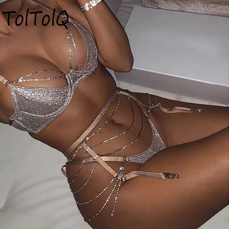 Crystal Chain Sexy Bodysuit 3-piece Set Embroidered Hollow Out Lace Jumpsuit Summer Jumpsuit