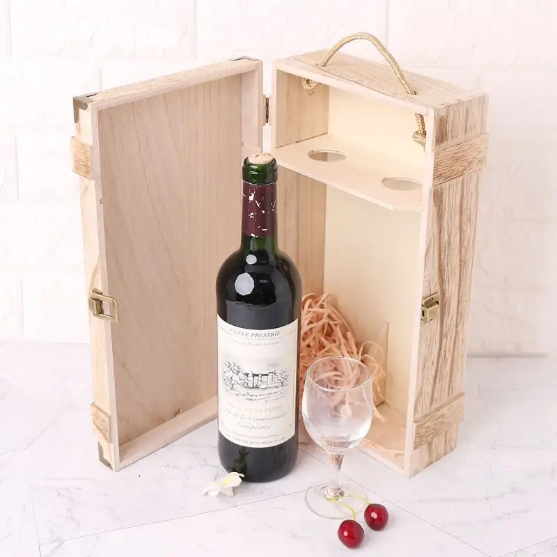 Прямая поставка, винтажная деревянная коробка с 2 красными винными бутылками, чехол-переноска для хранения, держатель для дисплея, подарок на день рождения, Рождество