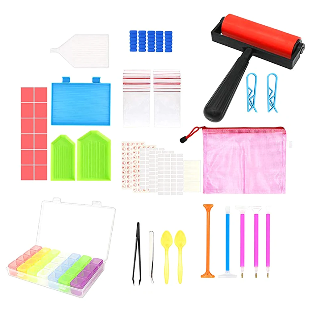 60Pieces 5D Diamond Painting Tools and Accessories Kits Roller Pen Diamond Embroidery Tray Storage Container Sets