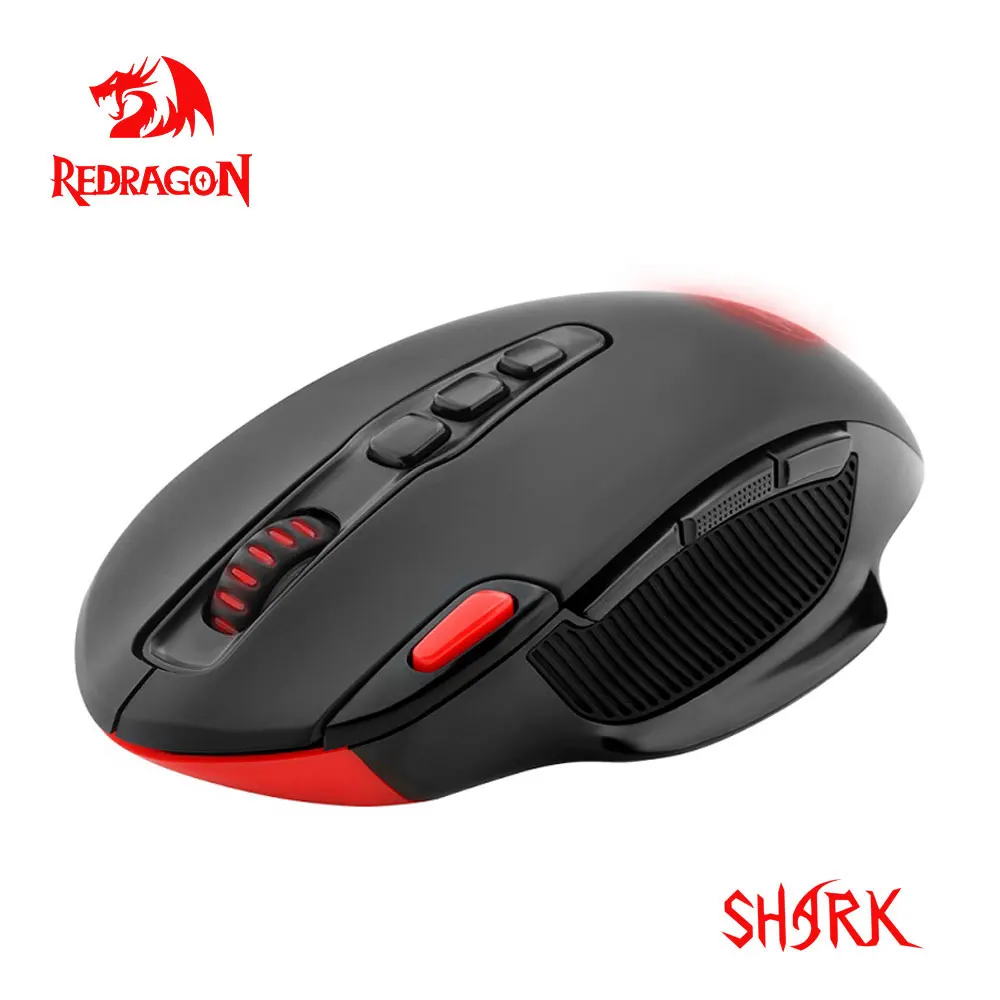 Redragon-ratón óptico inalámbrico SHARK para ordenador, dispositivo con 10 Botones programables, 2,4G, ratón USB de Gaming, 5000 DPI, M688