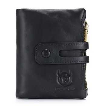 

BULLCAPTAIN Hot Genuine Leather Men Wallets Credit Business Card Holders Double Zipper Wallet Black
