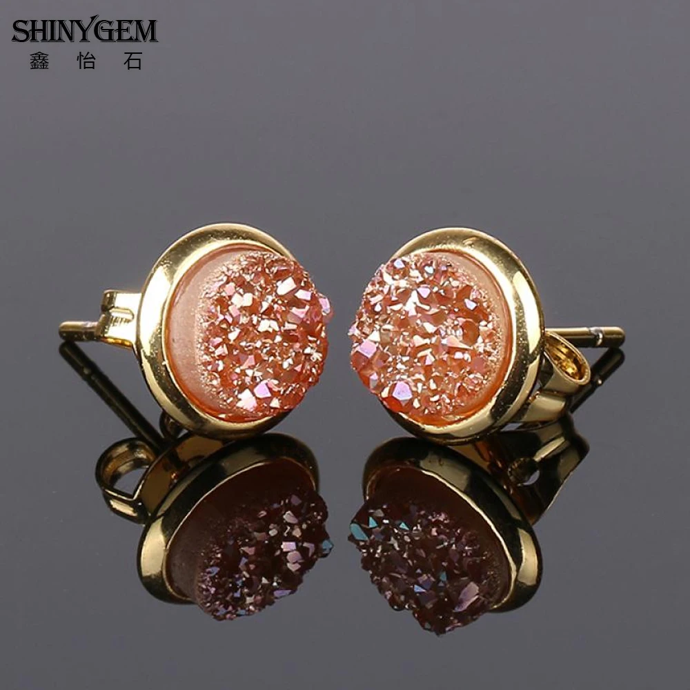 ShinyGem 6 мм/8 мм/10 мм/12mm круглый Агат Серьги позолота Натуральный камень гвоздики