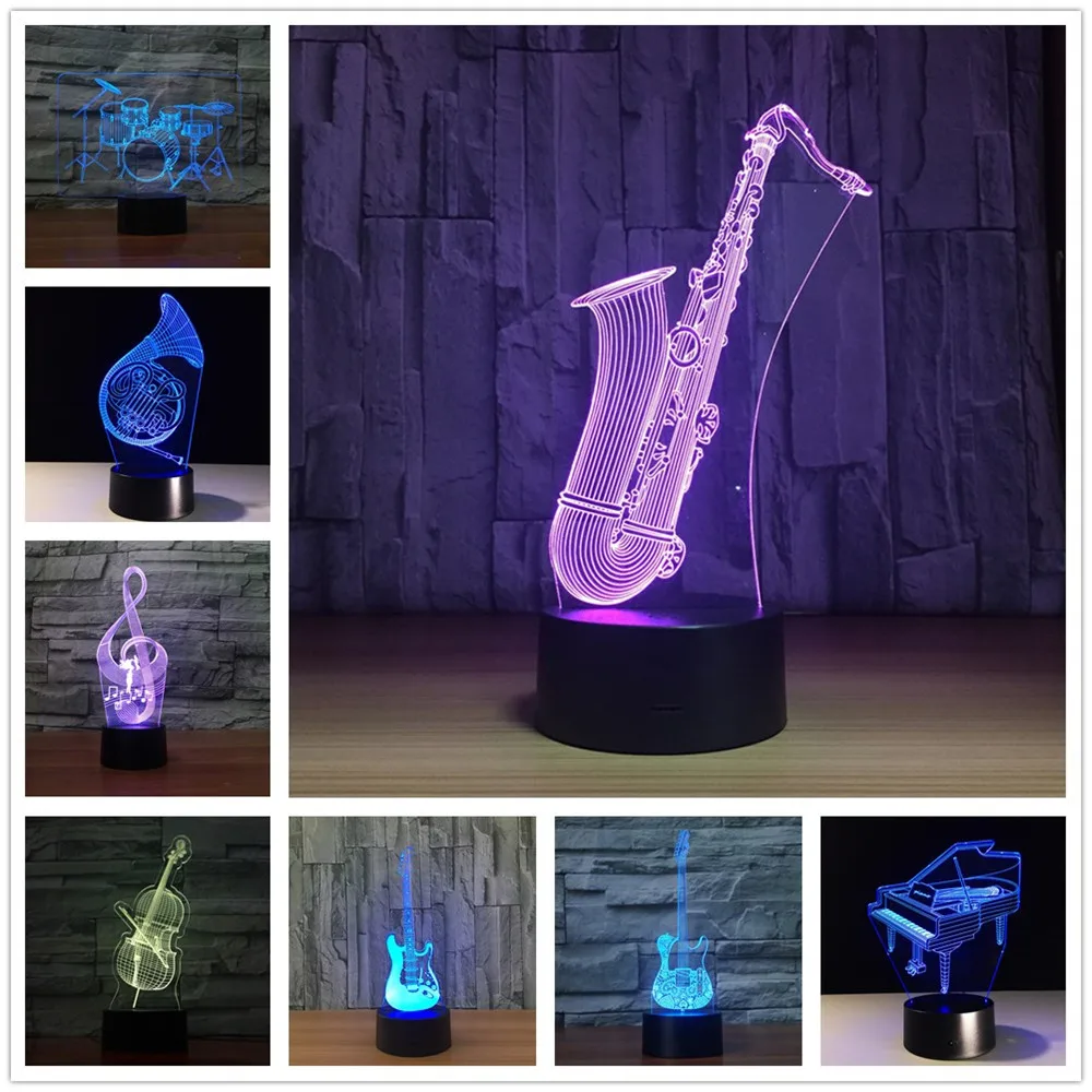 

Saxophone 7 Color Lamp 3d Visual Led Night Lights For Kids Touch Usb Table Lampara Lampe Baby Sleeping Nightlight