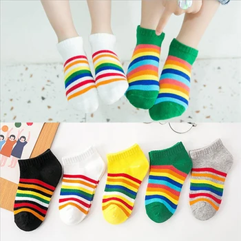 

5 pairs baby girl striped socks cotton princess spring and summer kids rainbow color socks for 2-10 years