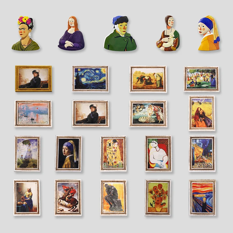 

Creative Fridge Magnet Famous Painting Characters Mona Lisa Van Gogh 3d Resin Magnets for Refrigerators Cute Home Decor