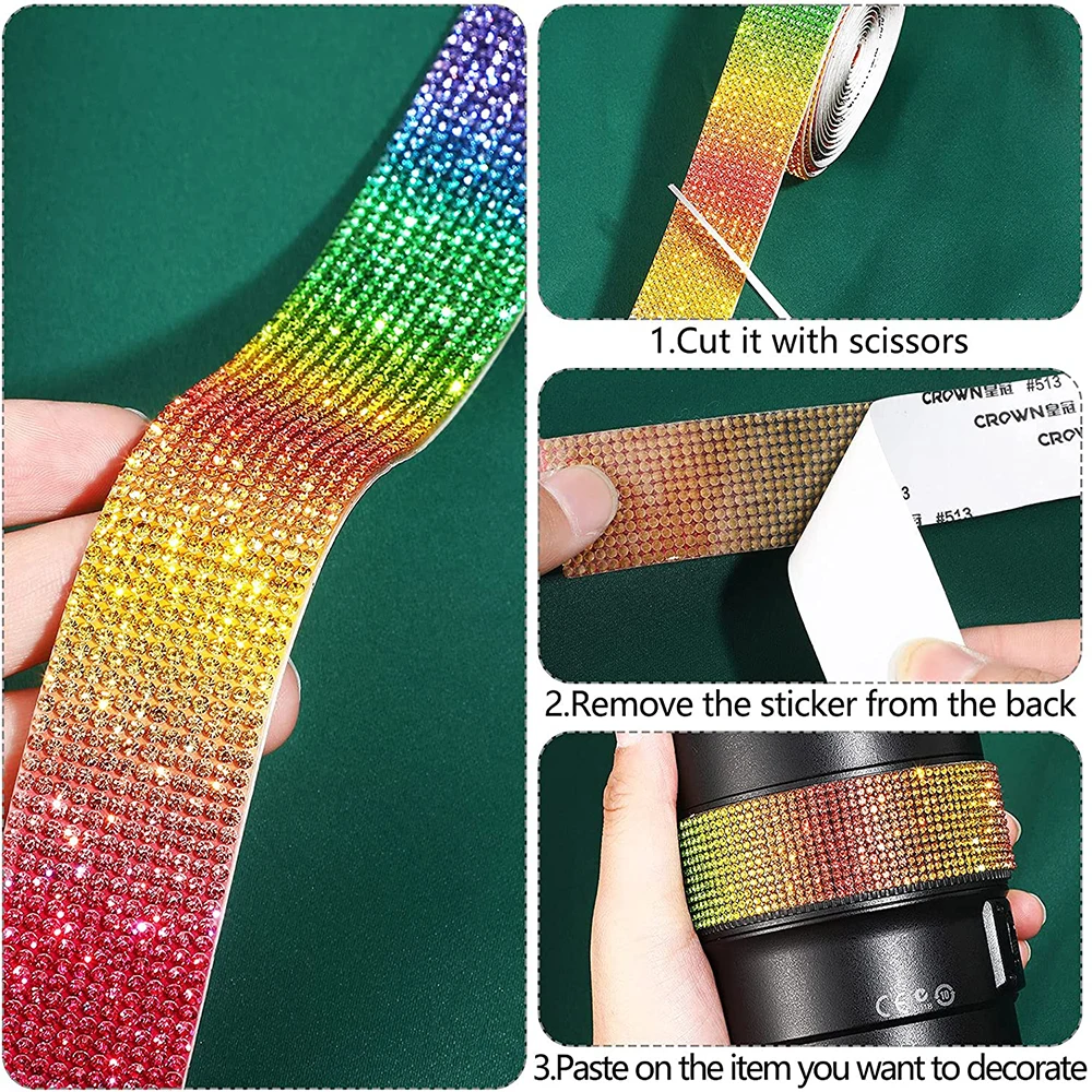 4pcs Self Adhesive Crystal Rhinestone Ribbon, Rhinestone Strips, DIY  Diamond Bling Ribbon Stickers Rhinestone Tape Roll For Crafts Phone Car  Decorations